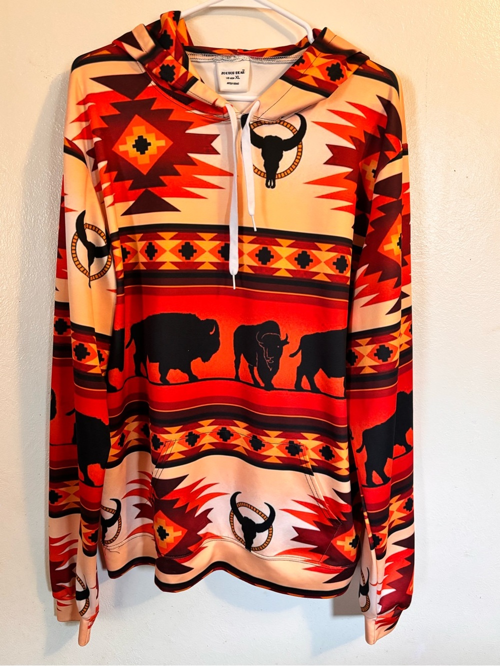 Men's Red & Cream Native-Inspired Zip Hoodie Sweater - Unbranded